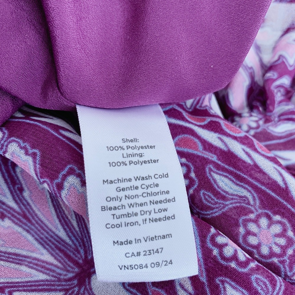 Talbots Blouse Women L Purple Floral Ruffle Neck Long Sleeve Button Front Top - Picture 10 of 10